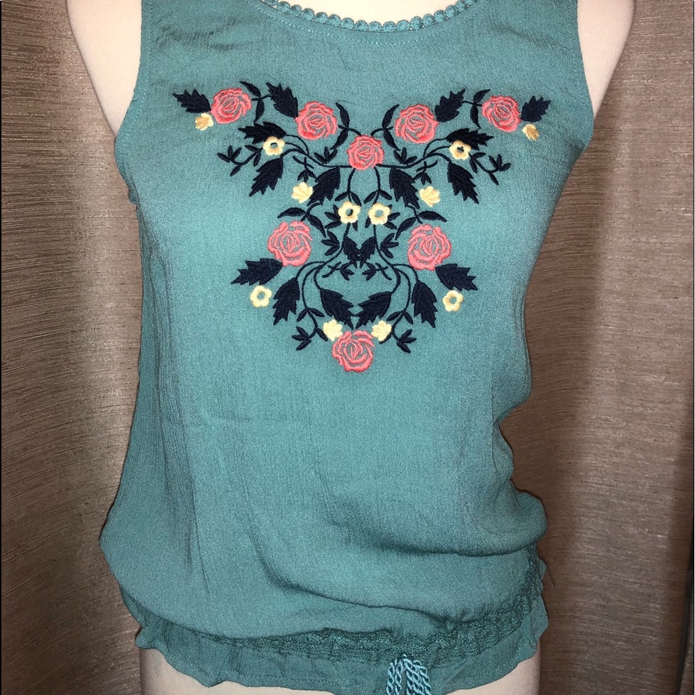 Teal color embroidered top